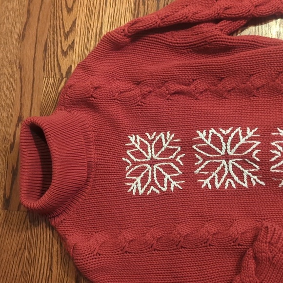 Alps Vtg. Red Cowl Neck Sweater Snowflake Patterns cable knit warm cotton sz XL - Picture 5 of 9